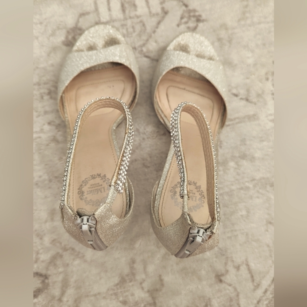 I. Miller Womens Gold Glitter Open Toe Slip On  Heel Pump Sz 8M - Picture 12 of 14
